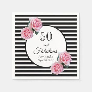 50 und fabelhafte rosafarbene Blumen schwarze Stre Serviette