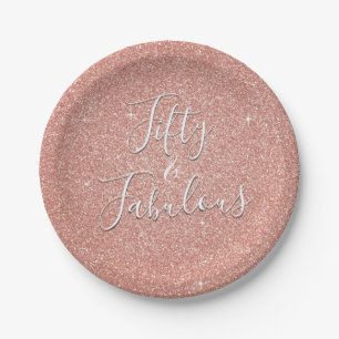 50 und fabelhafte Rose Gold Blush Pink Glitzer Pappteller