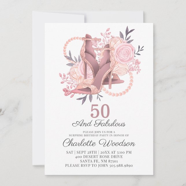 50 und fabelhafte Rose Gold Dancing Shoes Einladun Einladung (Vorderseite)