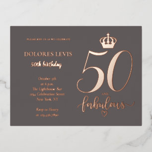 50 und fabelhafte Rose Gold Geburtstag Folie Einladungspostkarte