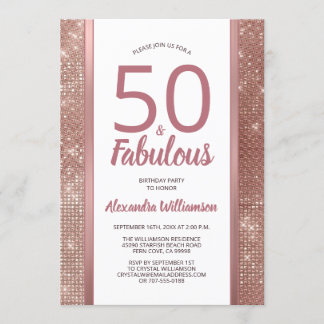 50 und fabelhafte Rose Gold Glam 50. Geburtstagspa Einladung