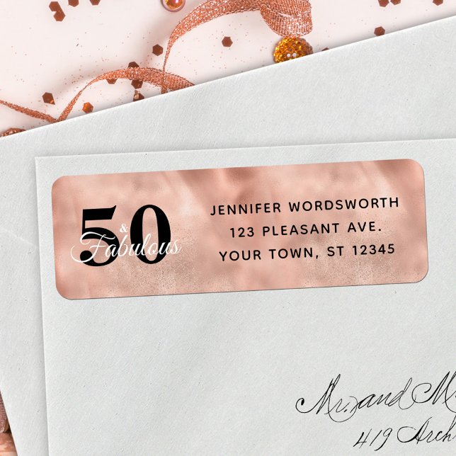 50 und fabelhafte Rose Gold Glam Birthday Label (Von Creator hochgeladen)