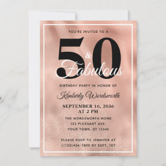 50 und fabelhafte Rose Gold Glam Geburtstagsparty Einladung