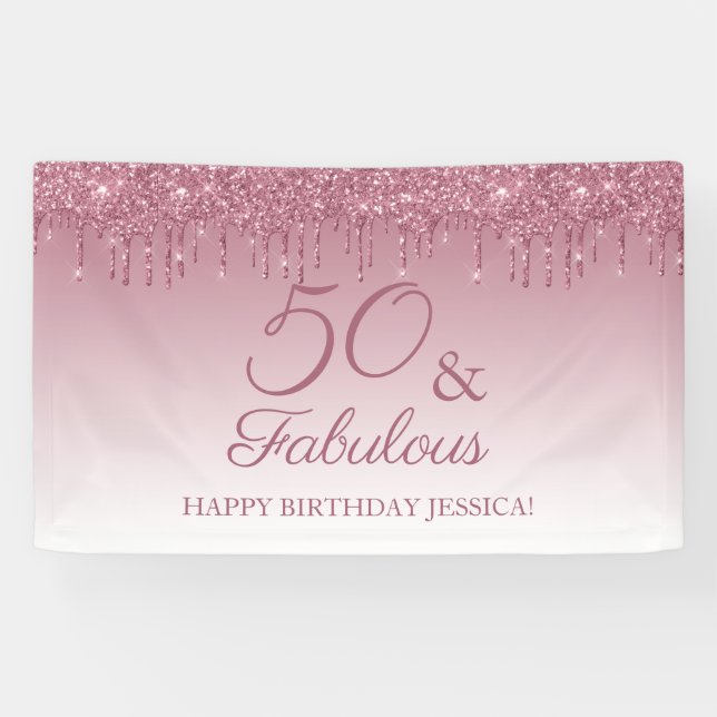 50 und fabelhafte Rose Gold Pink Dripping Glitzer Banner (Horizontal)