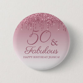 50 und fabelhafte Rose Gold Pink Dripping Glitzer Button
