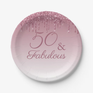 50 und fabelhafte Rose Gold Pink Dripping Glitzer Pappteller