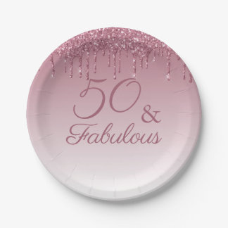 50 und fabelhafte Rose Gold Pink Dripping Glitzer Pappteller