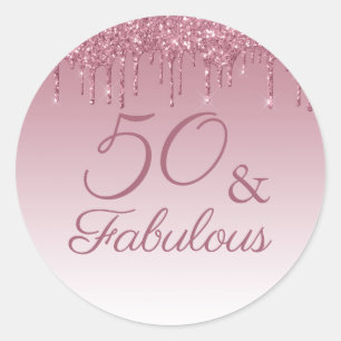 50 und fabelhafte Rose Gold Pink Dripping Glitzer Runder Aufkleber