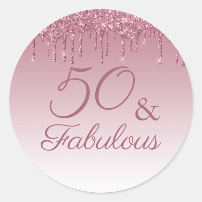 50 und fabelhafte Rose Gold Pink Dripping Glitzer Runder Aufkleber (Vorderseite)