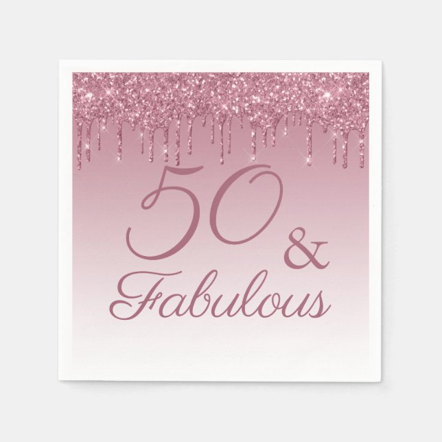 50 und fabelhafte Rose Gold Pink Dripping Glitzer Serviette (Vorderseite)