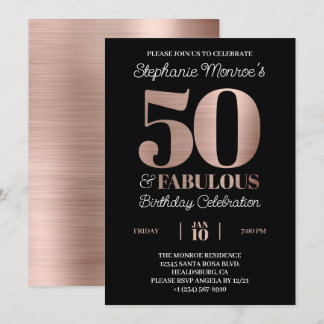 50 und fabelhafte Rose Gold Typografie Geburtstag Einladung