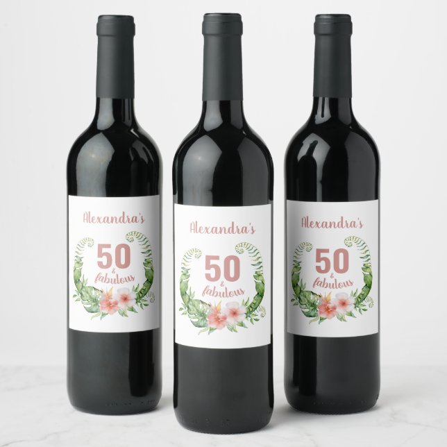 50 und fabelhafte rot rosa moderne personalisiert weinetikett (Flaschen)