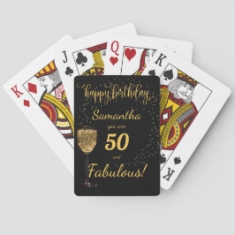 50 und fabelhafte Schwarz-Gold-Birthday-Vorlage Spielkarten