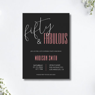 50 und fabelhafte Schwarz und Rosa 50. Geburtstag Einladung