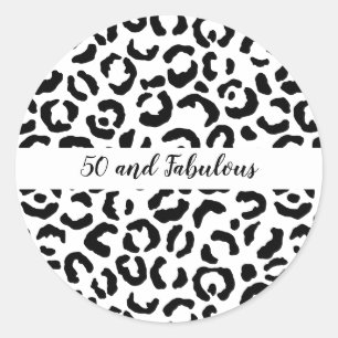 50 und fabelhafte Schwarz-Weiß-Cheetah Print Runder Aufkleber