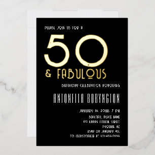 50 und fabelhafte Schwarz-weiße Retrotypografie Folieneinladung