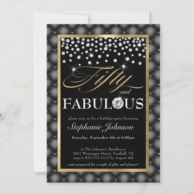 50 und fabelhafte schwarze Diamanten glamourös Einladung (Vorderseite)