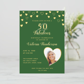 50 und fabelhafte Solid Green und Gold Geburtstag Einladung