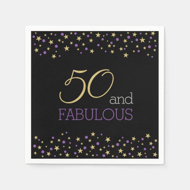 50 und fabelhafte Sterne und Lila Confetti-Punkte Serviette (Vorderseite)