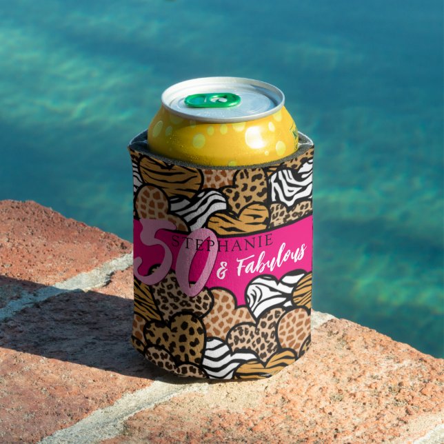 50 und fabelhafte stilvolle Pink Animal Print Herz Dosenkühler (In Situ Pool)