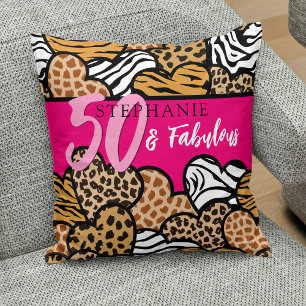 50 und fabelhafte stilvolle Pink Animal Print Herz Kissen