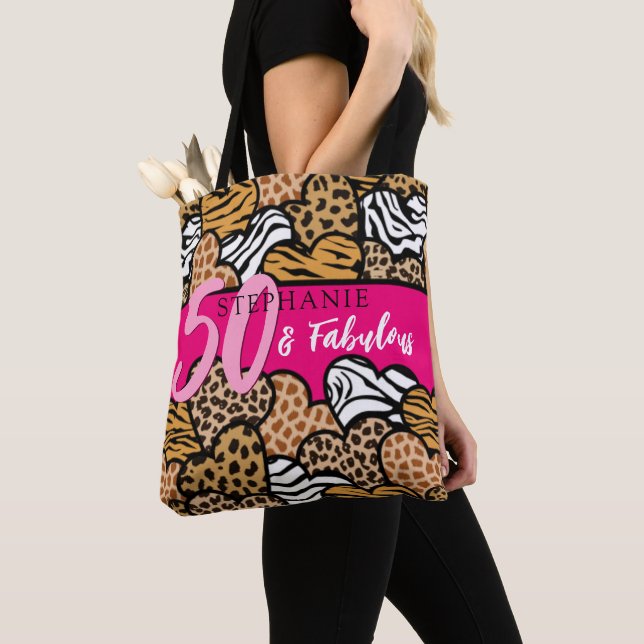 50 und fabelhafte stilvolle Pink Animal Print Herz Tasche (Von Nahem)