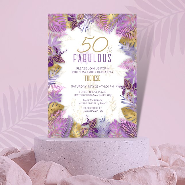 50 und fabelhafte Tropical Lila Gold 50. Geburtsta Einladung (Von Creator hochgeladen)