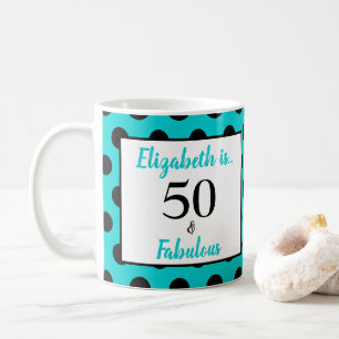 50 und fabelhafte türkisblaue schwarze Polka Dot Kaffeetasse