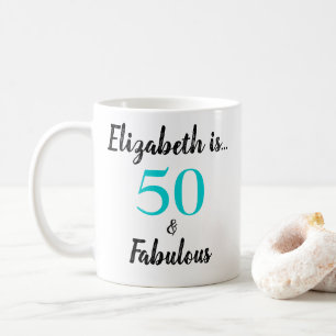 50 und fabelhafte türkisfarbene Schwarze Geburtsta Kaffeetasse