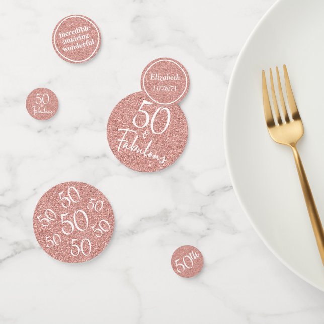 50 und fabelhafte White Script Rose Gold Glitzer Konfetti (Gruppe)