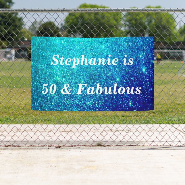 50 und fabelhaften Geburtstag Aquamarin Blue Glitz Banner (Insitu)