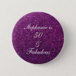 50 und fabelhaften Geburtstag Lila Glitzer Ombre C Button<br><div class="desc">Designed with pretty,  girly and beautiful purple glittery background and personalized text template for name which you can edit,  this is perfect for the 50th birthday celebrations!</div>