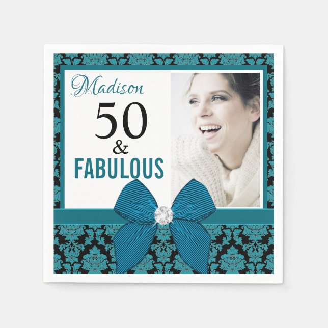 50 und fabelhafter aquamariner Damast | 50. Geburt Serviette (Vorderseite)