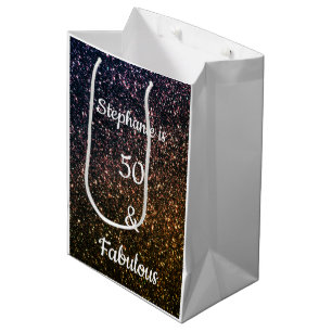 50 und fabelhafter Birthday Gold Black Golden Glit Mittlere Geschenktüte