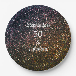 50 und fabelhafter Birthday Gold Black Golden Glit Pappteller