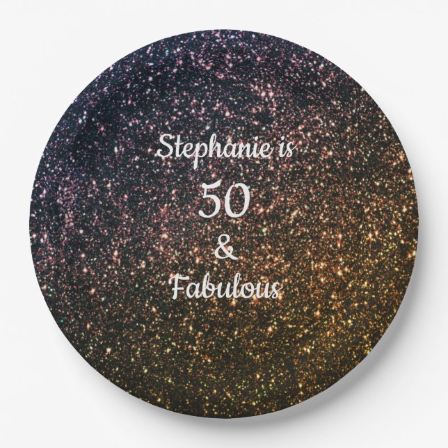 50 und fabelhafter Birthday Gold Black Golden Glit Pappteller (Vorderseite)
