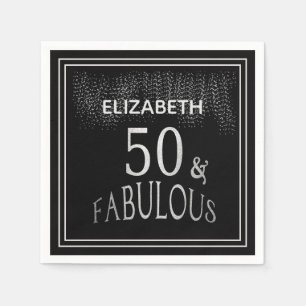 50 und fabelhafter Black Silver Glitzer Geburtstag Serviette