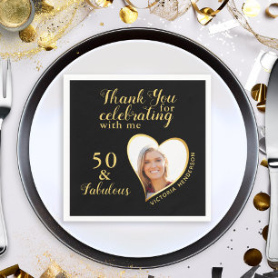 50 und fabelhaftes Black and Gold Foto Geburtstag Serviette