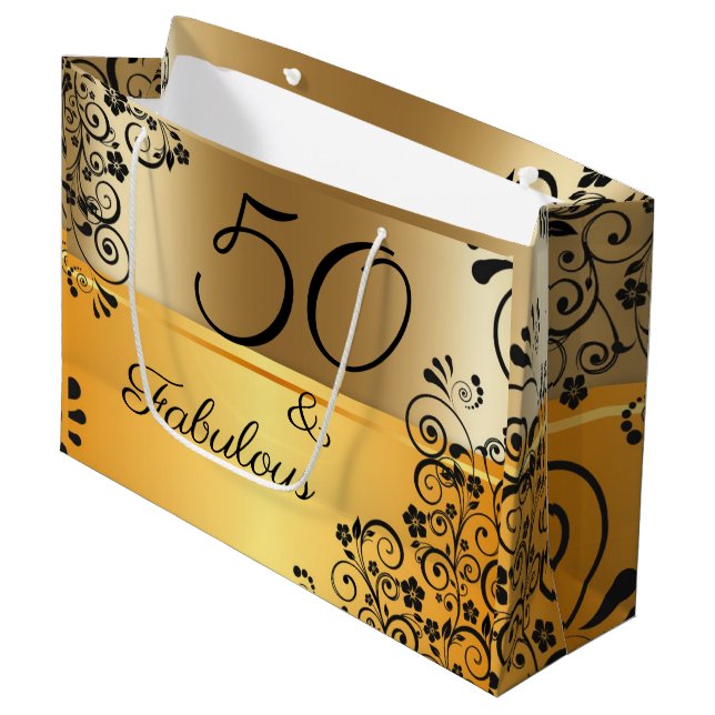 50 und fabelhaftes Elegant Große Geschenktüte (Vorderseite Schrägansicht)