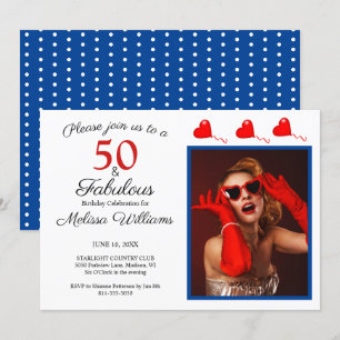50 und fabelhaftes Foto Red 50. Geburtstag Blue Wh Einladung