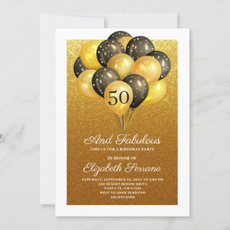 50 und fabelhaftes Gold Glitzer Black Balloons Par Einladung