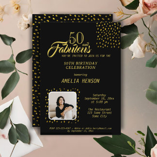 50 und fabelhaftes Gold Glitzer Foto 50. Geburtsta Einladung