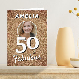 50 und fabelhaftes Gold Glitzer Foto 50. Geburtsta Karte