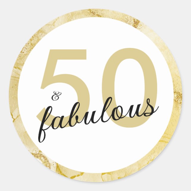 50 und fabelhaftes Gold Weißer Geburtstag Runder Aufkleber (Vorderseite)