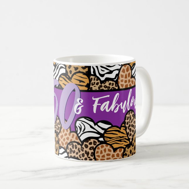 50 und fabelhaftes Lila Tierdruckherz Kaffeetasse (VorderseiteRechts)