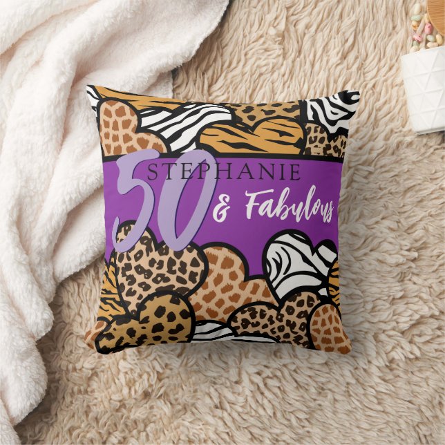 50 und fabelhaftes Lila Tierdruckherz Kissen (Decke)
