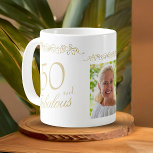 50 und Fabelhaftes Ornament 50. Geburtstagsfoto Kaffeetasse