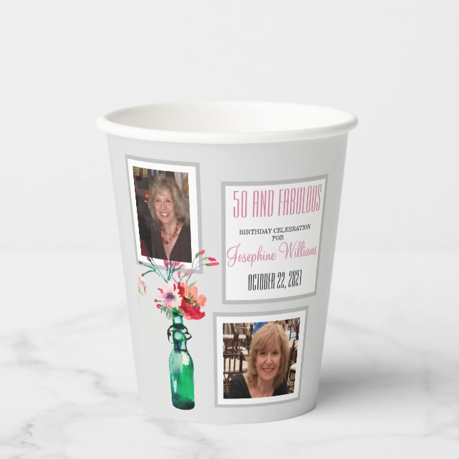 50 und fabelhaftes Party FotoCollage Paper Cup Pappbecher (Vorderseite)