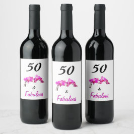 50 und fabelhaftes Rosa auf weißem, elegantem orch Weinetikett