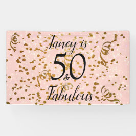 50 und fabelhaftes Rosa mit Goldfetti Banner